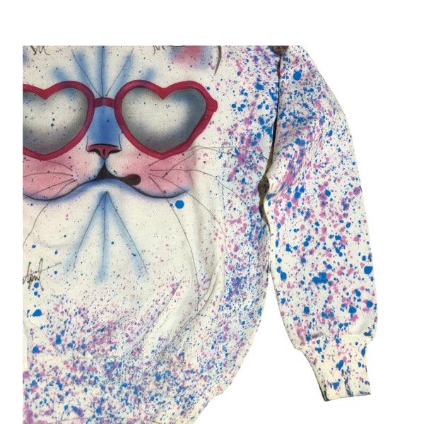 Hand Splattered Vintage Kitty Crewneck Sweater by BlimxJam jams