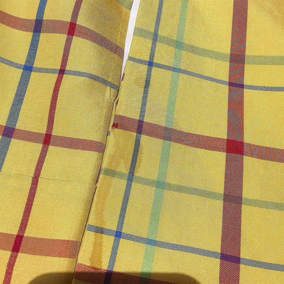 Vintage Yellow Plaid Check Pattern Kimono From Japan