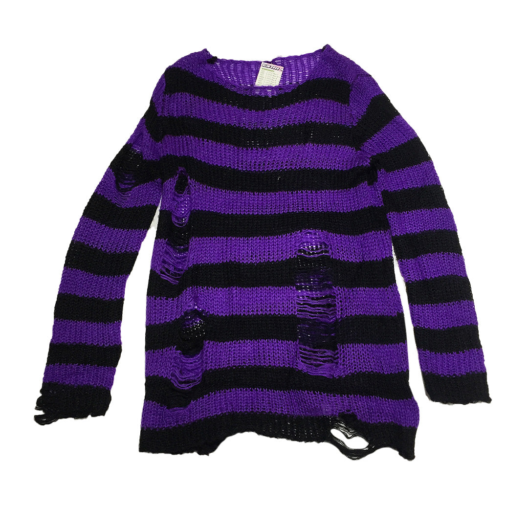 Distressed Purple Black Stripe Knit Sweater – Blim Vancouver
