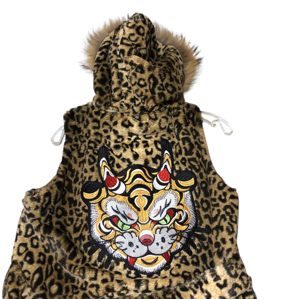 Embellished tiger dragon faux fur vest