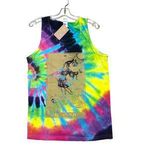 By Tooth and Claw for Blim “Neon Rainbow Tie Dye Tank Gold Fool”