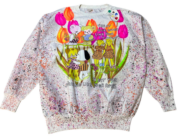 Hand Splattered Neon Friends long Sleeve Crewneck