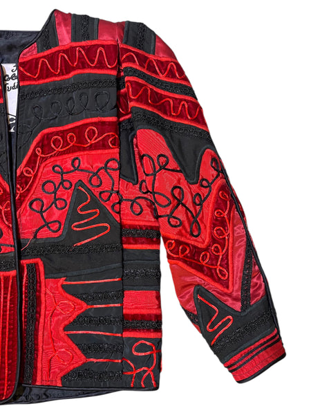 Red Black Embellished Vintage Jacket by Judith Roberts