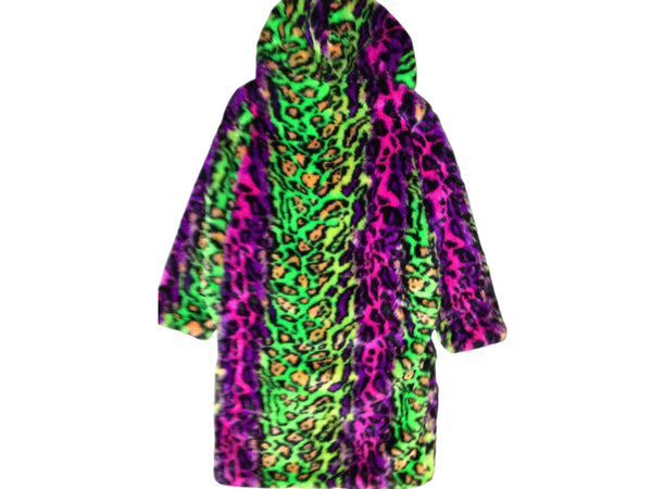 Colorful Neon Faux Fur Long Coat