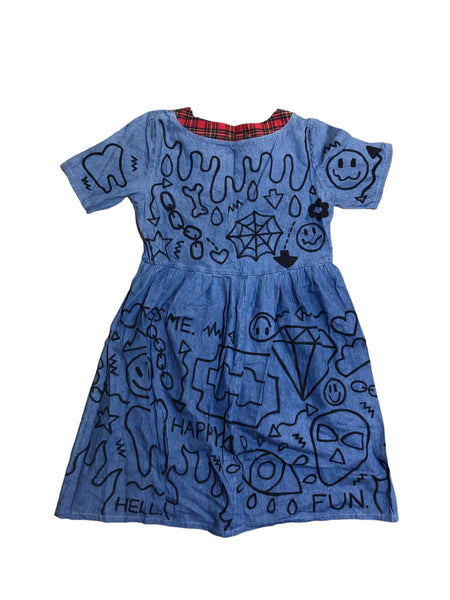 Handpainted OOAK Smiley Denim Dress by Zealot