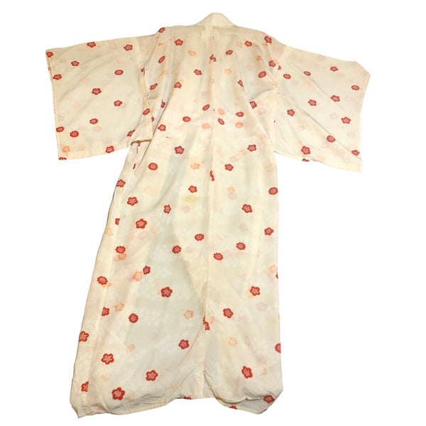 Red white Sakura Print Vintage Nagajuban