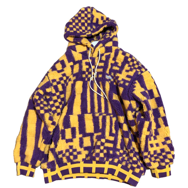 Yellow Purple Heavy Fleece Pattern Pullover