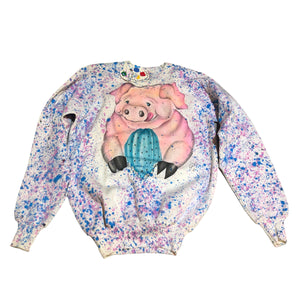 Hand Splattered Vintage Pig Crewneck Sweater by BlimxJam jams
