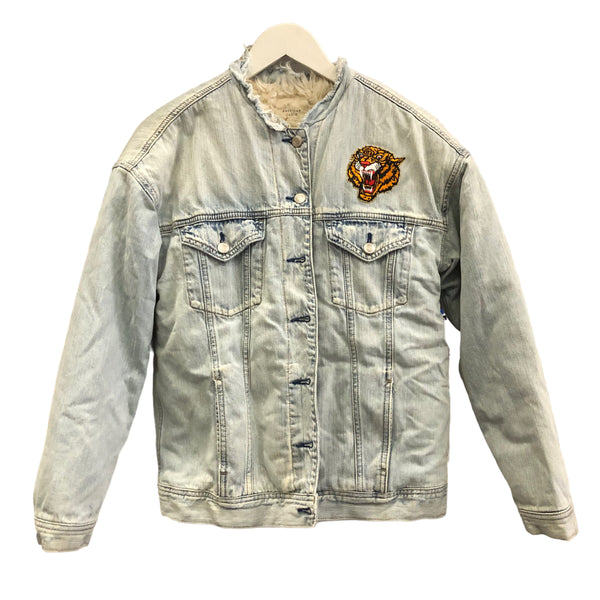 Embellished Panther Denim Sherpa Jacket