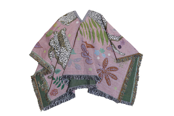 Cotton Woven Fringe leopard Poncho