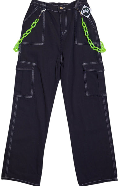 Black Denim Cargo neon chain Pant