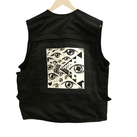 Escher Eyes Printed Patch Cargo Vest