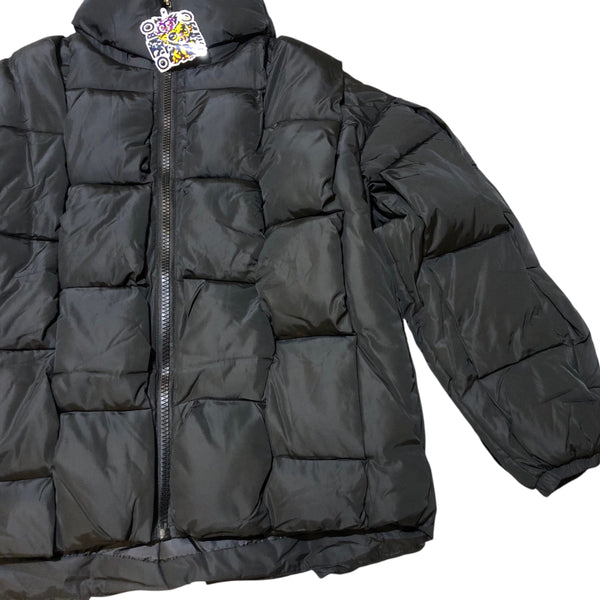 Black Woven Puffer Jacket