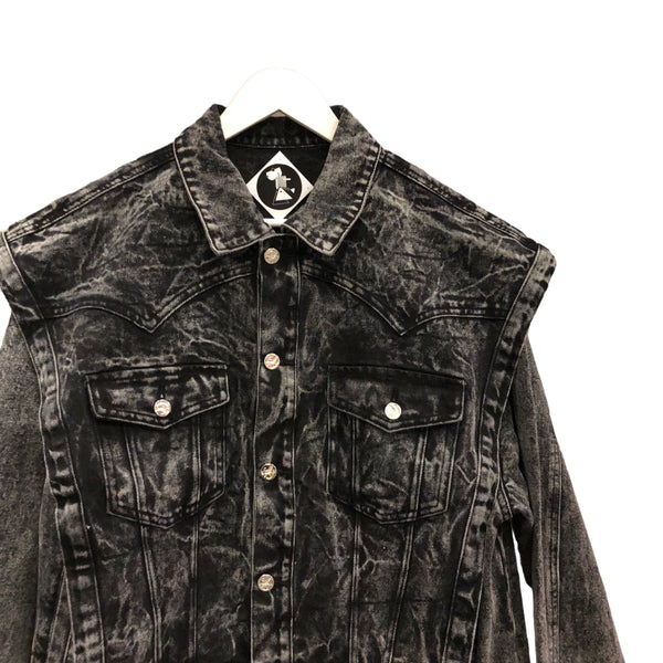 Black Acid Denim Jacket Vest Set