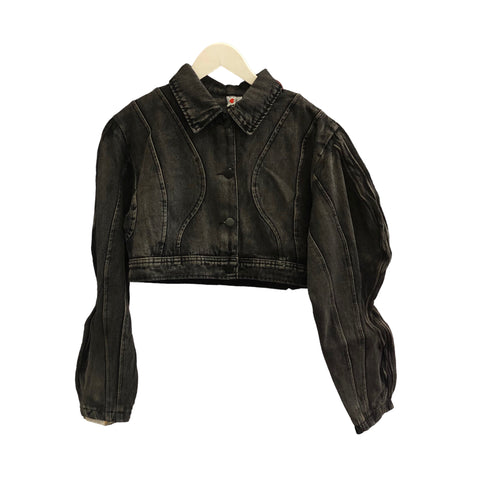 BACK IN STOCK Black Acid Denim crop Jacket