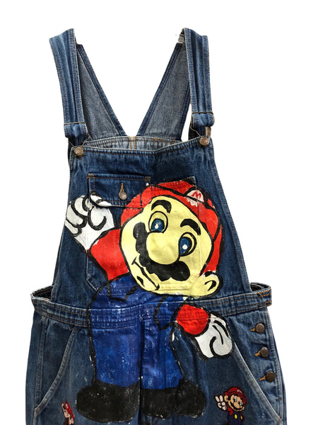 Handpainted OOAK Mario Denim Overalls by Zealot