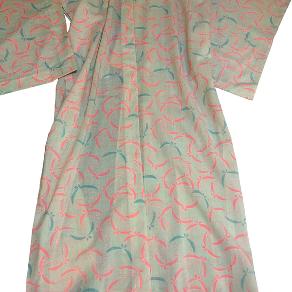 Pink Blue Dragonfly Print Vintage Nagajuban