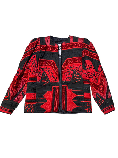 Red Black Embellished Vintage Jacket by Judith Roberts