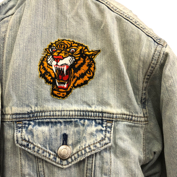 Embellished Panther Denim Sherpa Jacket