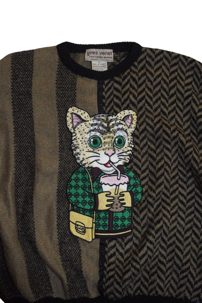Embellished Vintage Boba Cat Upcycled Sweater