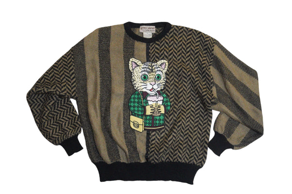 Embellished Vintage Boba Cat Upcycled Sweater