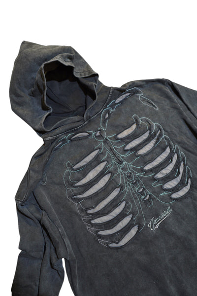 Black Hand Bleached Embellished Skull Hoodie
