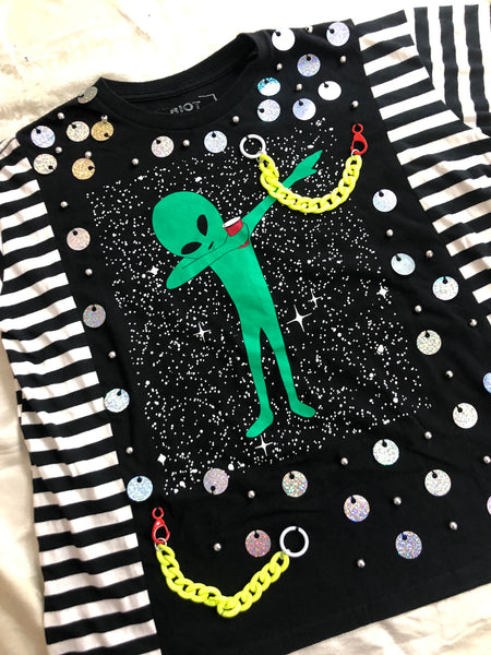 Hand Embellished Alien Dab Shirt by Zealot