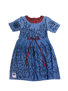 Handpainted OOAK Smiley Denim Dress by Zealot