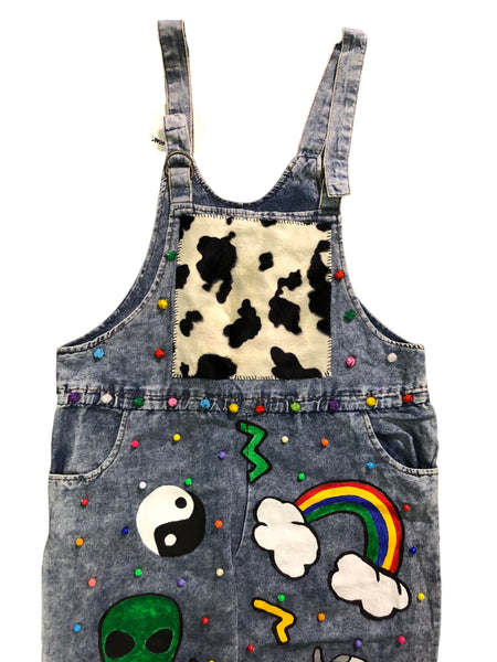 Embellished OOAK Denim Cow Overalls by Zealot