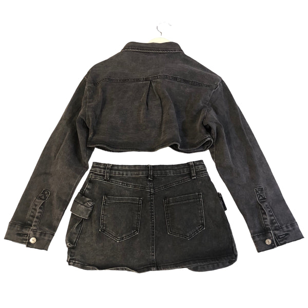 Acid Black Cropped Denim Jacket Set