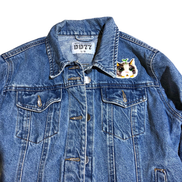 Embellished Sequin Boba Cat Denim Jacket