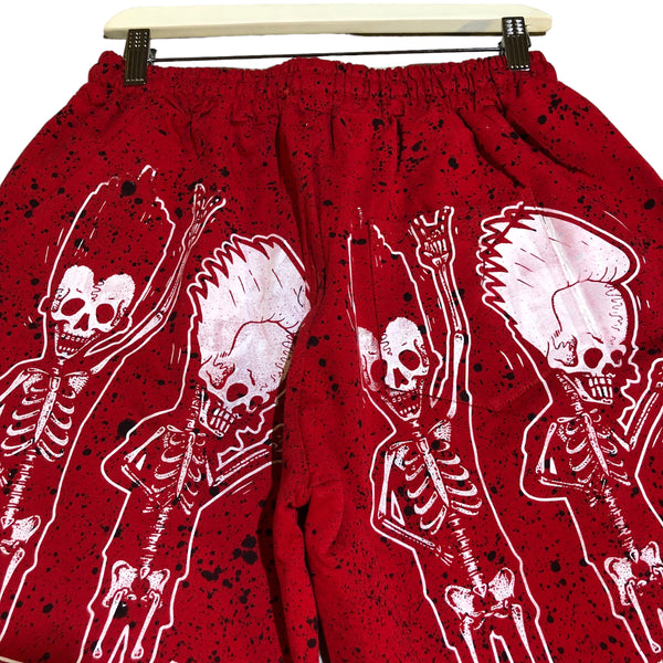Red Hand Printed Beavis Butthead Shorts by Bare Bones x Blim