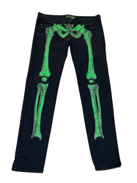 Denim Skull Print Pants