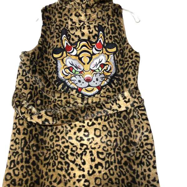 Embellished tiger dragon faux fur vest