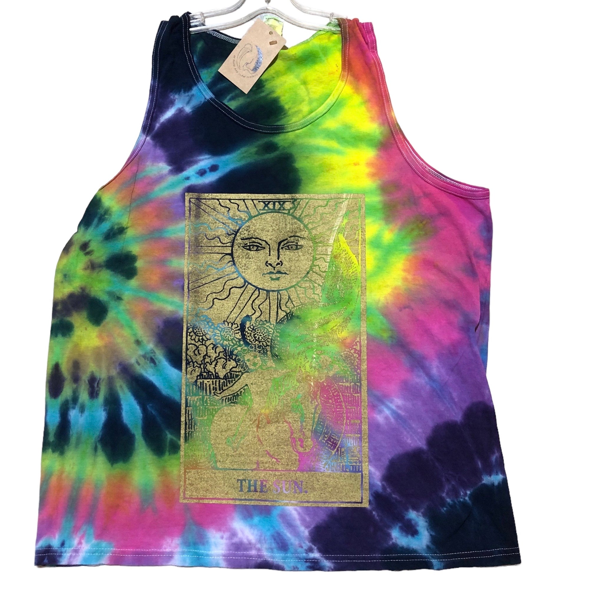 By Tooth and Claw for Blim “Neon Rainbow Tie Dye Tank Gold Sun”