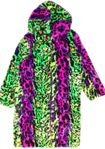Colorful Neon Faux Fur Long Coat