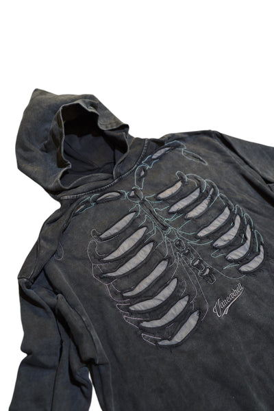 Black Hand Bleached Embellished Skull Hoodie