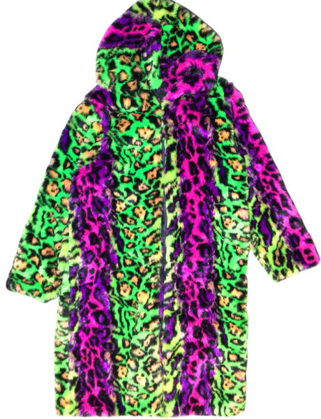 Colorful Neon Faux Fur Long Coat