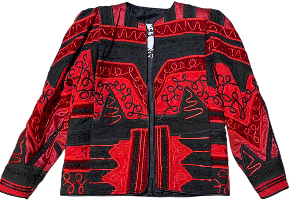 Red Black Embellished Vintage Jacket by Judith Roberts