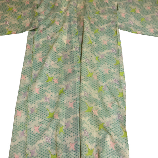 Purple Green Sakura Print Vintage Nagajuban