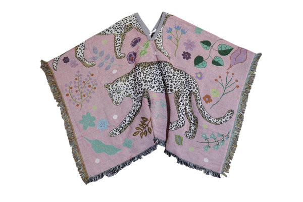 Cotton Woven Fringe leopard Poncho