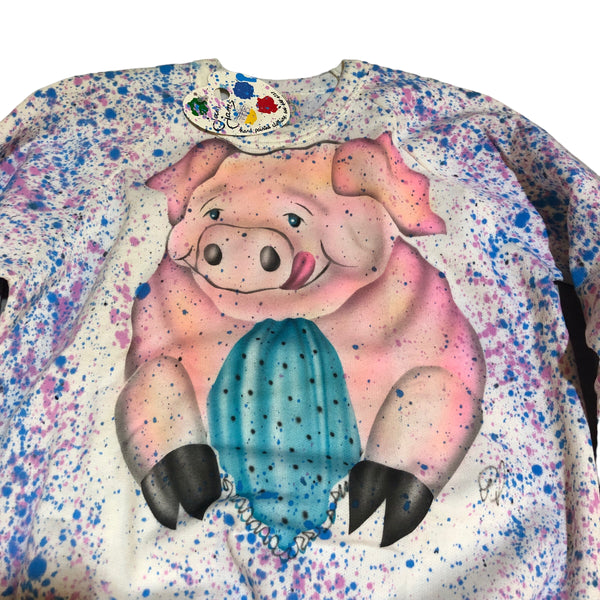 Hand Splattered Vintage Pig Crewneck Sweater by BlimxJam jams