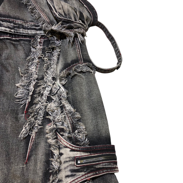 Black Acid Wash Denim Cargo Pants