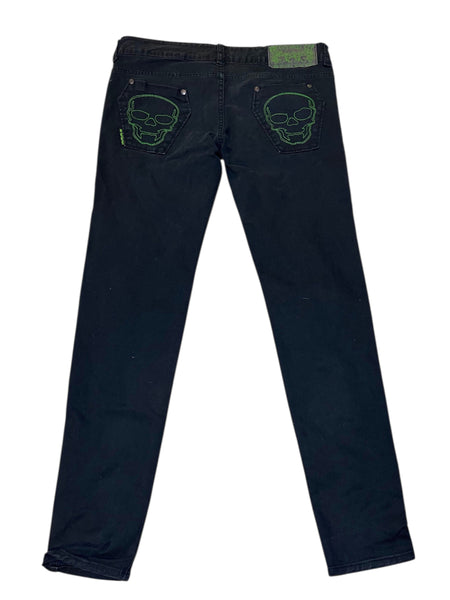 Denim Skull Print Pants