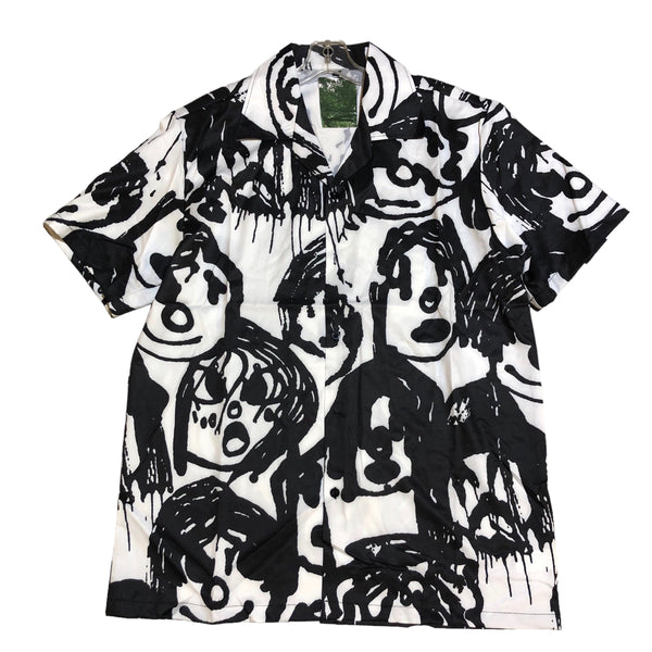 BACK IN STOCK! Black and White Clown Print Short Sleeve Button up