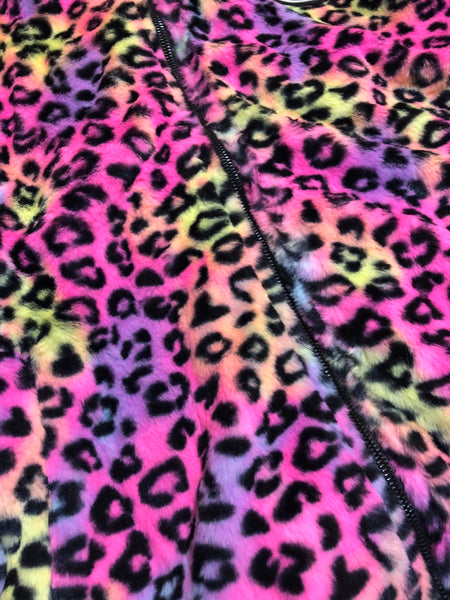 Rainbow Leopard Faux Fur Jacket