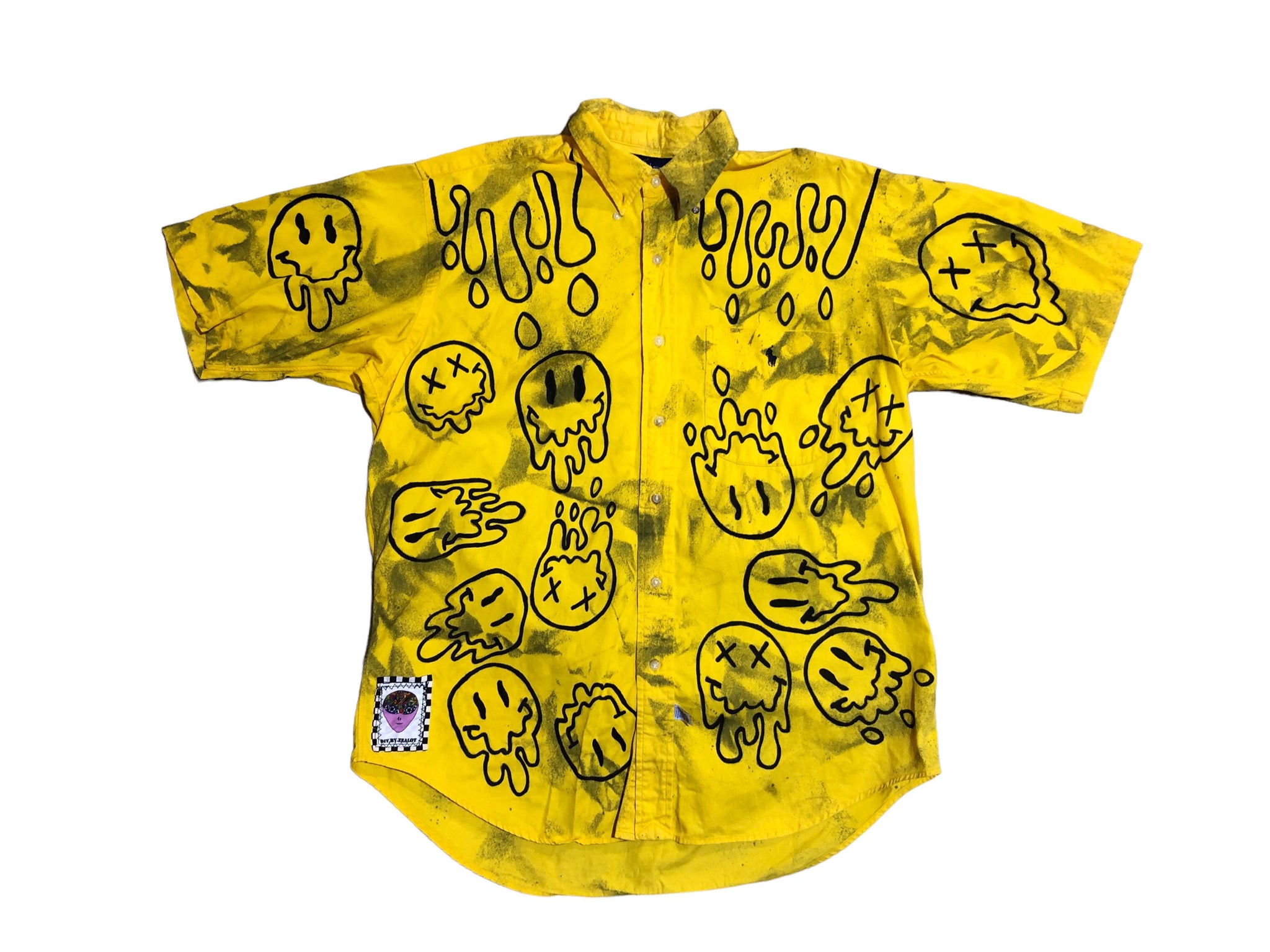 Yellow Smiley Short Sleeve Button up By Zealot