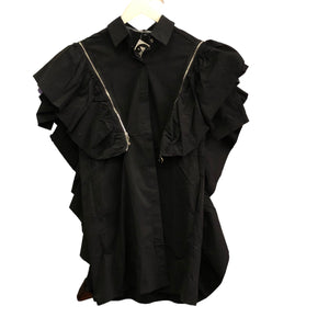 Black zipper ruffle button up Shirt