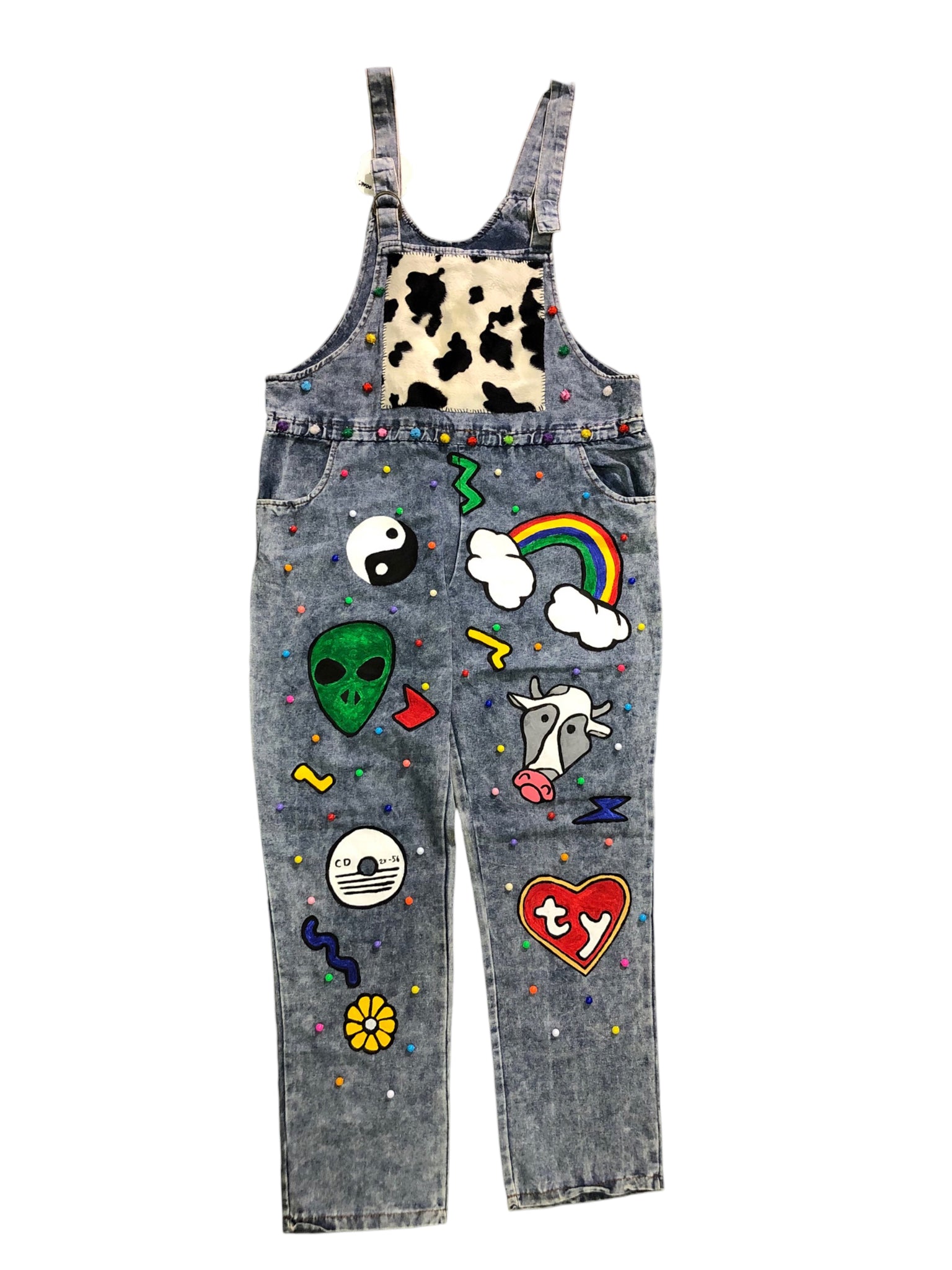 Embellished OOAK Denim Cow Overalls by Zealot