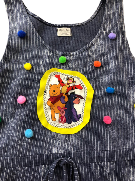 Hand Embellished Pooh Bear Upcycled dress by Zealot